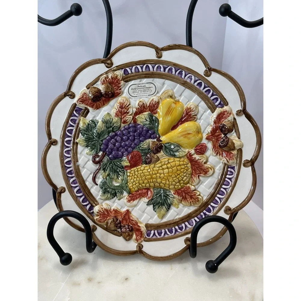 Fitz and Floyd Omnibus 1995 Plate Harvest Fruit Weave Scalloped Edges 9 1/2